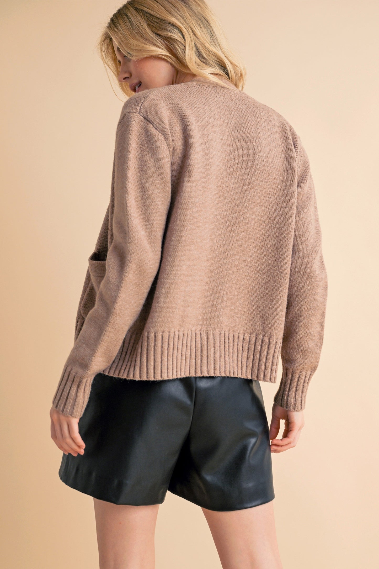 Aemi + Co Ribbed Hem Button down V-Neck Cardigan