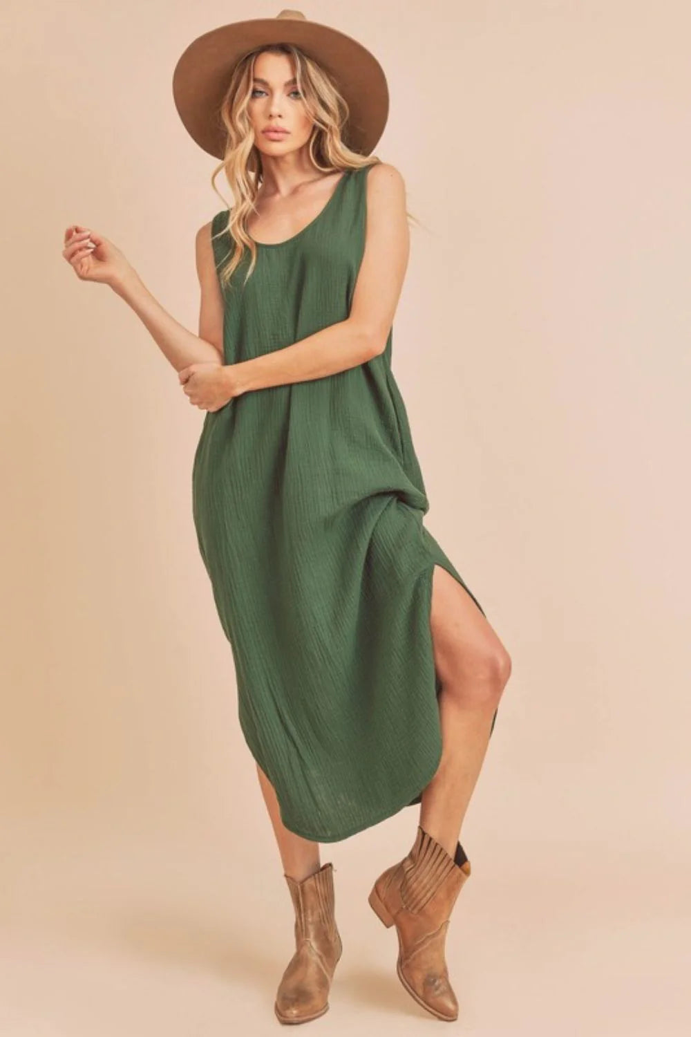 Aemi + Co round Neck Midi Tank Dress with Pockets
